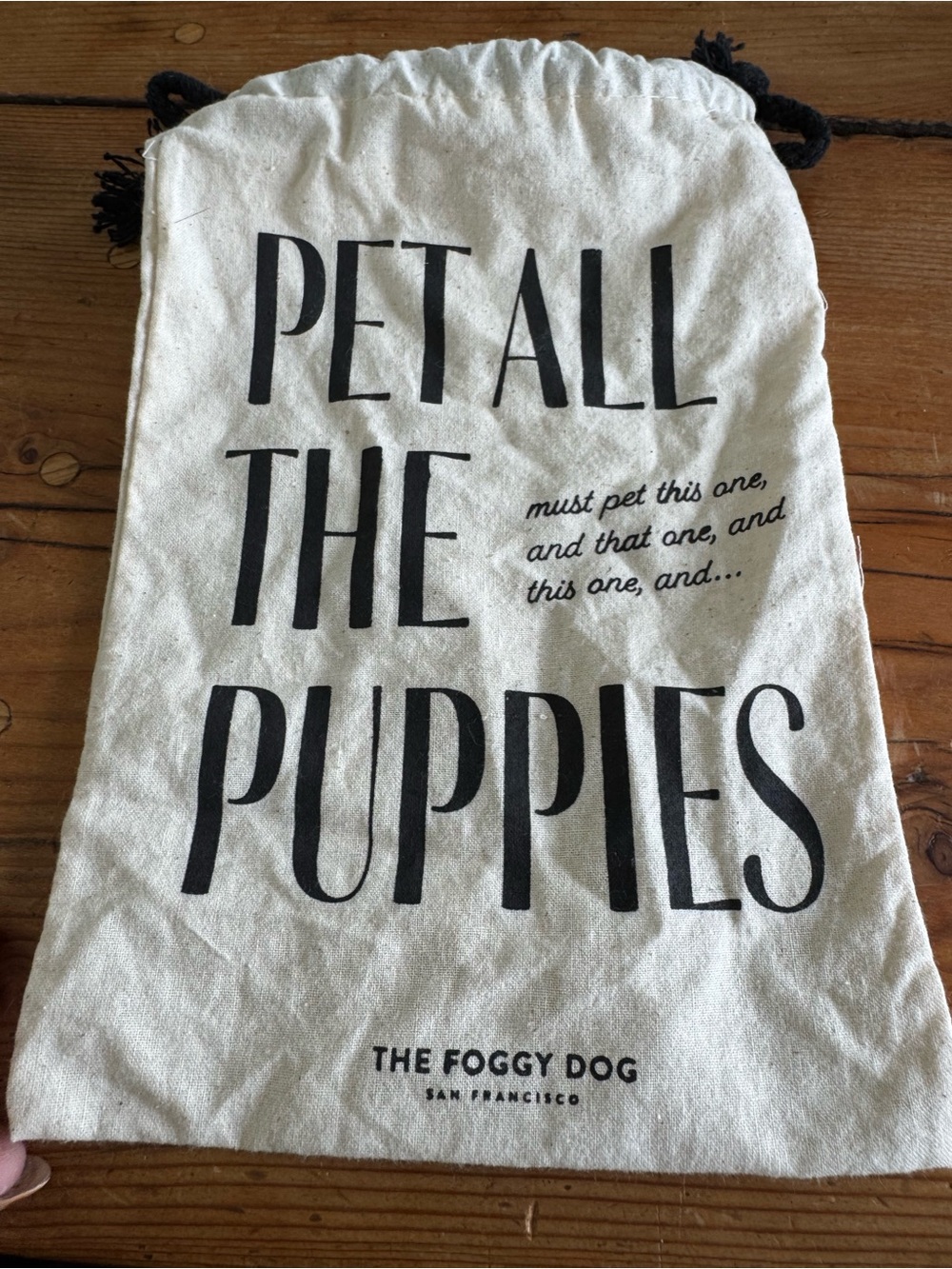 The Foggy Dog Natural & Black 'Pet All The Puppies' Drawstring Toy Bag